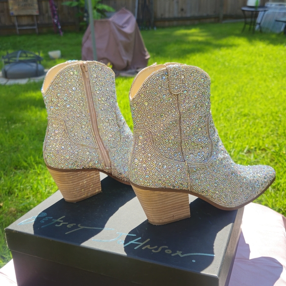 Betsey Johnson Silver Glitter Heeled Boots - Picture 6 of 6